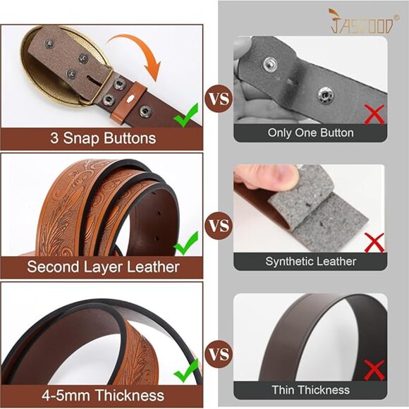 Western Belt Cowboy Belts for Men Women, Cowgirl Western Country Leather Belts - Picture 4 of 6